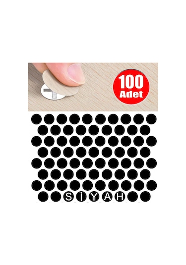Yapışkanlı Tıpa Mobilya Dolap Vida Gizleme Kapağı Parlak Siyah -100 Adet