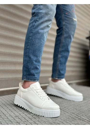 Yüksek Taban Rugan Beyaz Bağcıklı Erkek Ayakkabı Çok Renkli