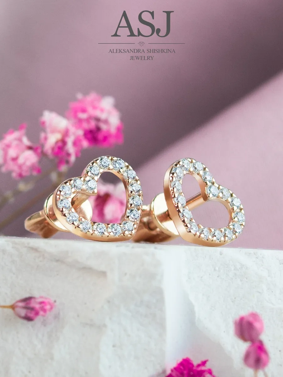 Asj Altın Kalpli Gümüş Küpeler 925 438986346 beyaz