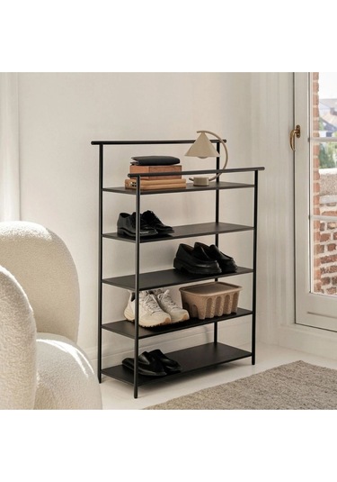 Dora Çok Amaçlı Metal Saclı Ayakkabı Rafı Siyah