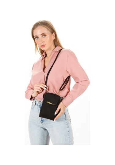 Newish Polo Kadın Siyah Süet Bella Telefonluk Cüzdan El Ve Omuz Çantası New283 Siyah