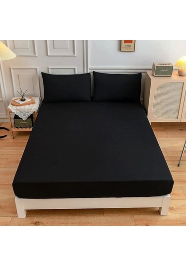 Lastiksiz Çift Kişilik Çarşaf Takımı 220x240 Çarşaf + 2 Yastık Kılıfı Siyah