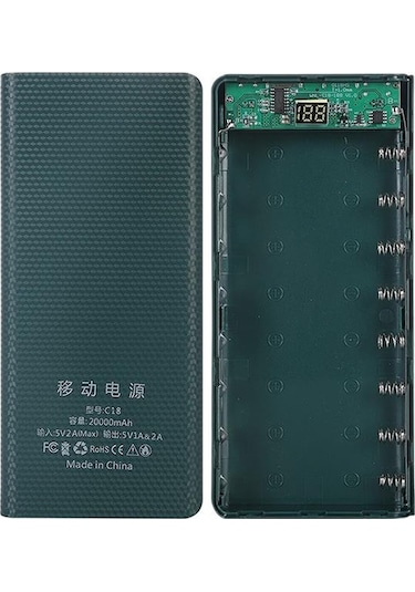 Yeşil 18650 Power Bank 20000mah Usb Type C 5v Şarj Saklama Kutusu Pilsiz Yeşil