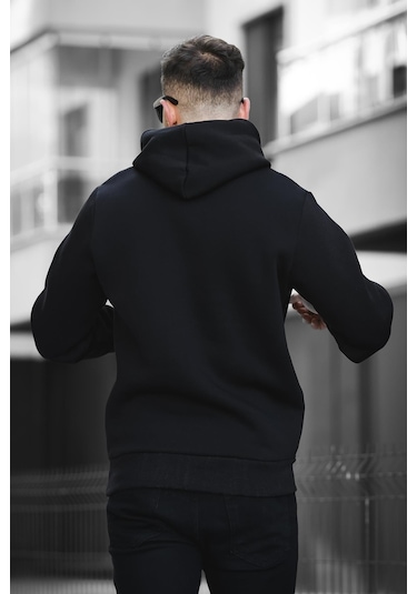 Oksit Break Üç İplik Şardonlu Baskılı Kapüşonlu Erkek Sweatshirt 001