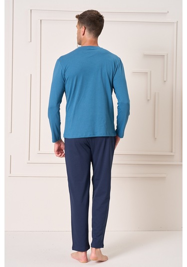 Erkek Pamuk Uzun Kol Pijama Takımı 4106 Petrol Petrol