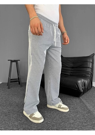 Su Yolu Çizgili Cepli Pantalon Yazlık - Gri Gri
