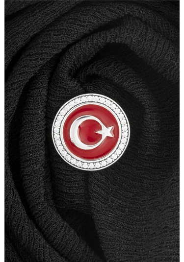 925 Ayar Gümüş Zirkon Taşlı Yuvarlak Ayyıldız Rozet -8063