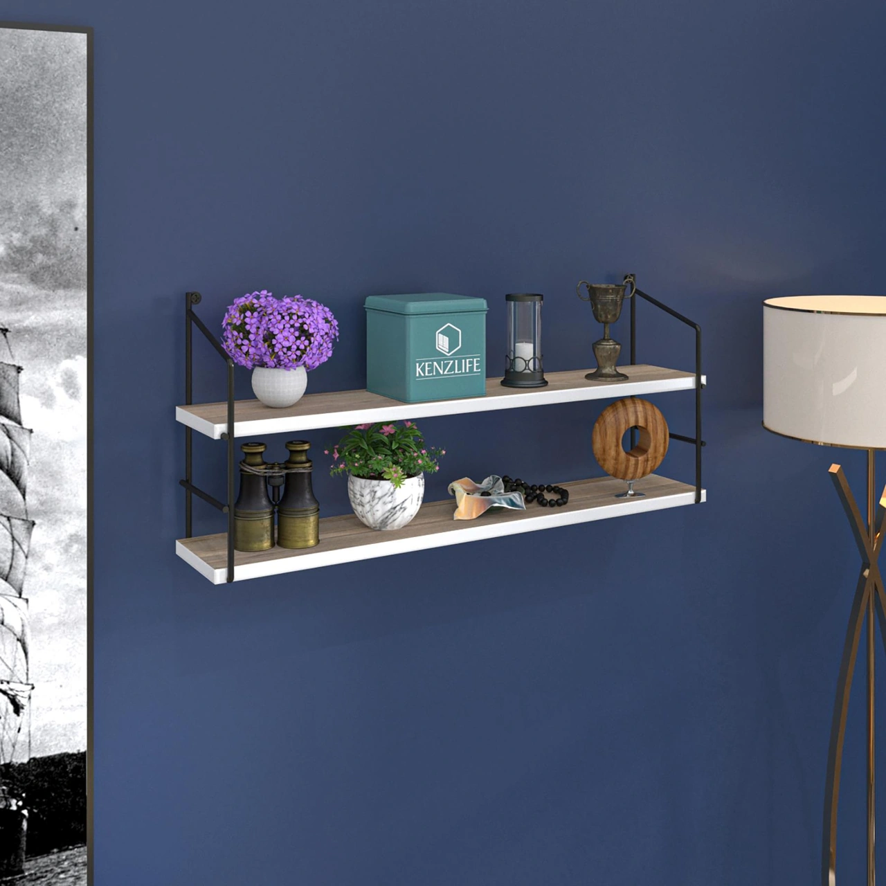 Kenzlife Mutfak Banyo Duvar Rafı Junzi Mat Cordoba Suntalam 040 Y 80 G 15 D 2 Katlı Beyaz