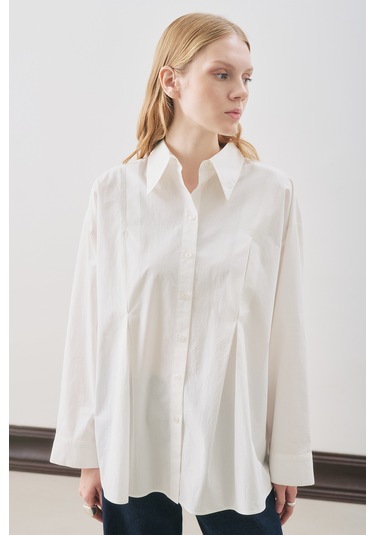 Parçalı Tasarım Gömlek Ekru Ekru