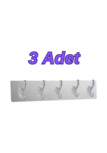 3 Adet 5'li Banyo Mutfak Dolap Duvar Askısı Kendinden Yapışkanlı - Şeffaf