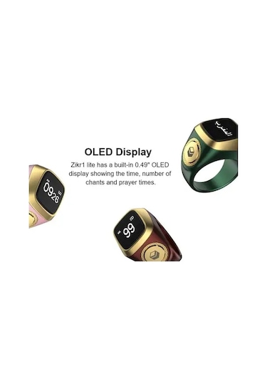 Ezan Okuyan Dijital Yüzük Tesbih Zikirmatik 22mm Zümrüt Yeşili