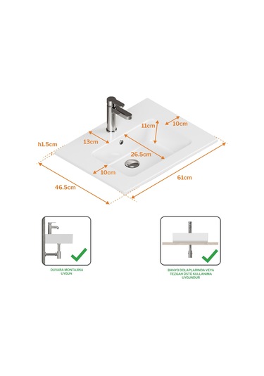 Isvea Sistema T-flat Slim İnce Formlu Lavabo 61 X 46,5 Cm Beyaz Beyaz