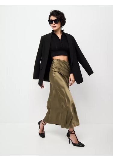 Safıa Brend Saten Uzun Gece Eteği 208183087 Khaki