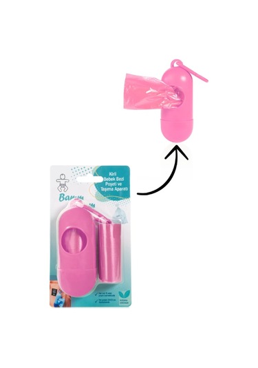 Bamm Bamm Çanta Boy Kirli Bebek Bezi Çöp Poşeti ve Taşıma Çantası (Pembe)