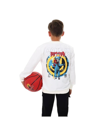 Erkek Çocuk Make It Better Yazılı Sweatshirt-13415-beyaz Beyaz