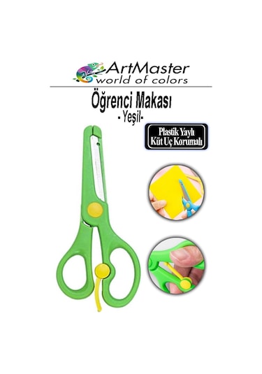 Öğrenci Makası Yeşil 1 Adet Plastik Küt Uç Yaylı Korumalı Çocuk Makası Ana Sınıfı Okul Makası Okul Öncesi Kreş