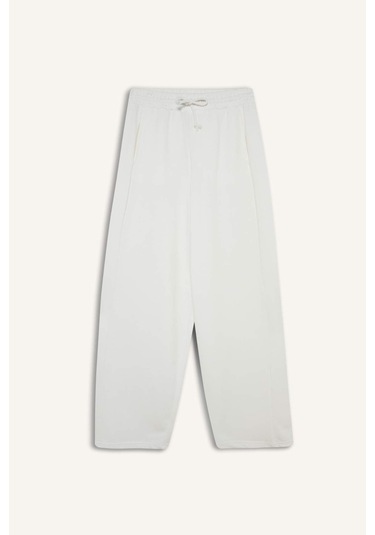 Defacto Barrel Fit Beli Bağcıklı Geniş Paça Eşofman Altı F3364ax25auwt32 Beyaz-wt32