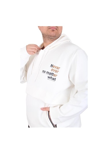 Starbattal Büyük Beden Kapüşonlu Sweat Double Face Never 25706 Ekru Ekru
