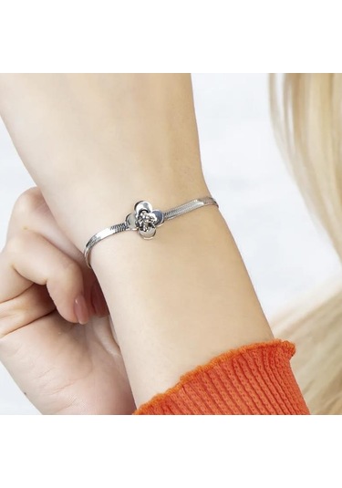 Çelik İtalyan Zincirli Kırçiçeği Gümüş Renk Kararmaz Bileklik 17+5 Boy Çelik