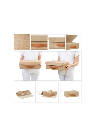 Ocean Home Textile 2'li Jüt Kapaklı Kutu Set 30 x 23 x 11 cm