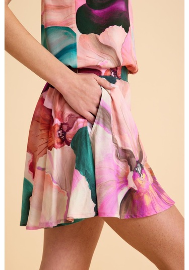 Paradise Sklamen İnce Askılı, Şortlu Pijama Takım Desenli