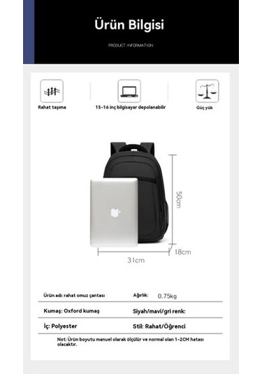 Sırt Çantası Erkek Büyük Kapasiteli Bilgisayar Çantası Üniversite Öğrencisi Sırt Çantası Kırmızı - Gri