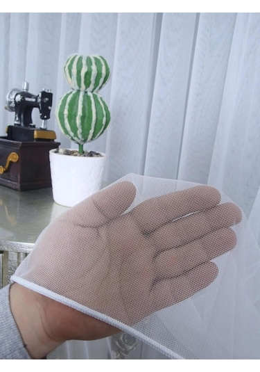 Petek Dokulu Eteği Kurşunlu Düz Tül Perde / Ölçünüze Özel Dikim