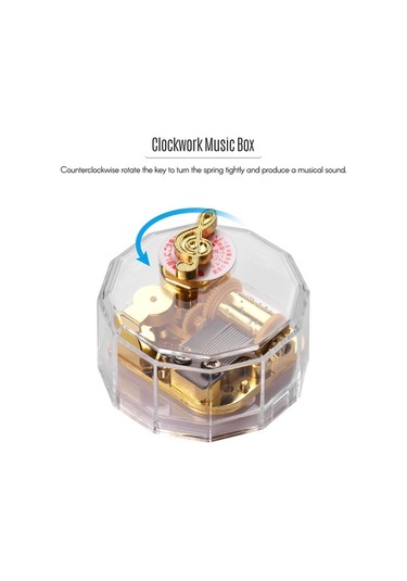 Novahub Altın Kaplama 12 Köşeli Akrilik Müzik Kutusu - Saat Yönünün Tersine Dönen Mekanizma İle Özel Melodi Çalar Şeffaf Şeffaf