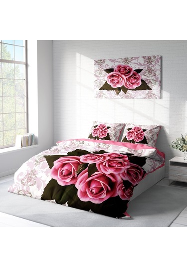 Monohome Rose1008 3D Pamuk Saten Çift Kişilik Nevresim Takımı Çok Renkli