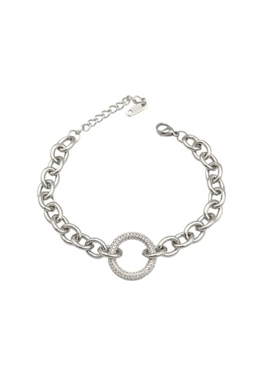 Çelik Taş Detaylı Halkalı Bileklik Beyaz