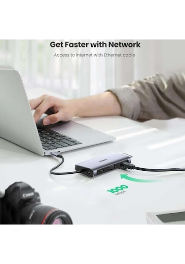 Ugreen Type-C to USB 3.0 HDMI VGA RJ45 TF SD 3.5MM Aux PD Dönüştürücü Adaptör