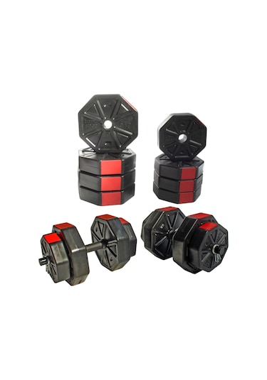 Tan Spor 30 KG Dambıl Halter Ağırlık Fitness Düz Bar Seti Kırmızı Kapaklı 150 CM