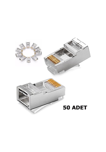 Rj45 Jack Metal Uç Jak Konnektör Cat5 Cat6 Başlık 50 Adet