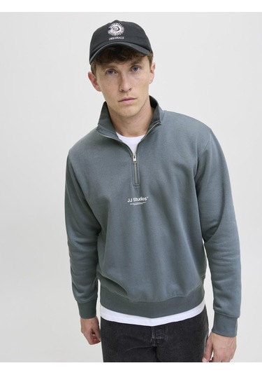 Jack & Jones Jjesoho Hn Noos Sweat Fermuarlı Yarım Yaka Erkek Sweatshirt Gri
