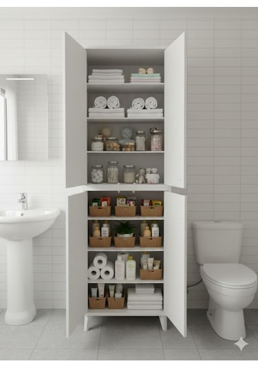 Urla Banyo Dolabı,havlu Dolabı Banyo Mobilyaso Beyaz