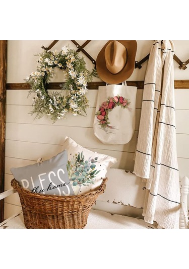 Folinda Köy Stili Ahşap Desenli 4'lü Yastık Kılıfı - 45x45cm Gri Ve Krem Renkli, Örtülü Fermuar, Poliester Kumaş, Ev Dekorasyonu Haki - Gri