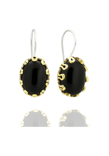 Lale Serisi El İşi Siyah Oniks Taşlı Gümüş Kadın Küpe Gümüş