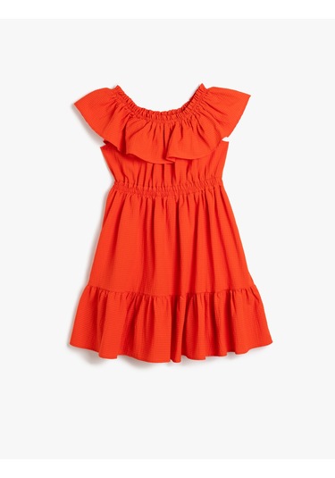 Koton Fırfır Detaylı Kayık Yaka Kolsuz Elbise Kırmızı 5skg80026aw Kırmızı