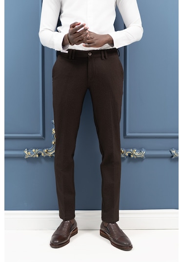 Ecer Regular Fit Yan Cepli Kışlık Gofre Kumaş Pantolon Koyu Kahve