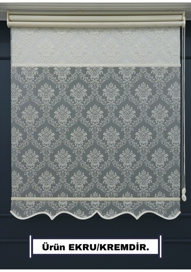 Çift Mekanizmalı Tül+stor Güneşlik Perde Çiftli Sistem - 2 Perde Tek Ürün Ekru1