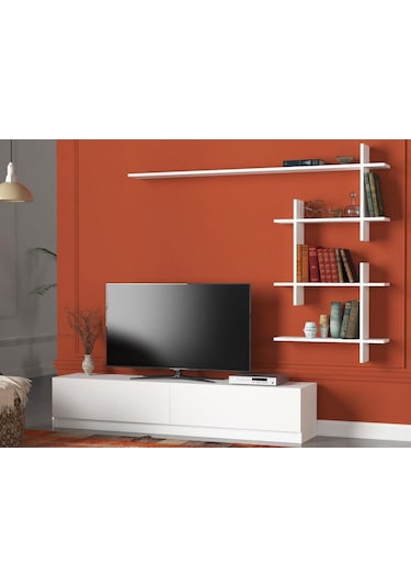 Dekorister Ahenk Duvar Raflı Tv Ünitesi Beyaz