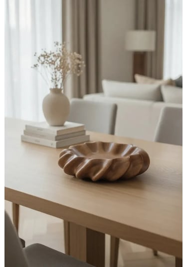 Fjora Ahşap Dokulu Bohem Seramik Obje Tabak 23x7 Cm