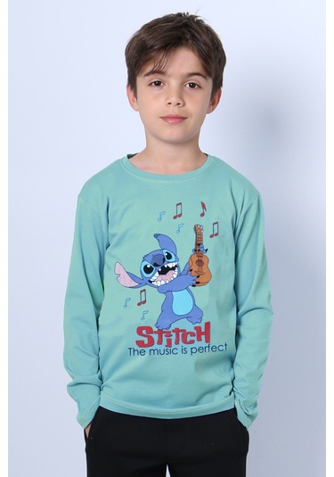 Erkek Çocuk Uzun Kollu Tshirt Karakter Baskılı Bisiklet Yaka E10 Yeşil