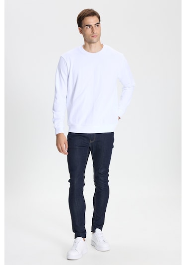 George Henry Standart Fit Normal Kesim Pamuklu Bisiklet Yaka Sweatshirt Beyaz
