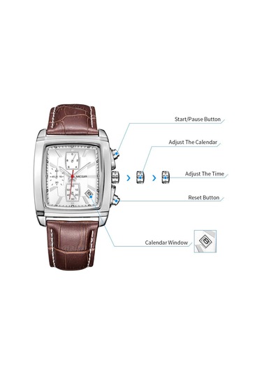 Geeksen Erkekler İçin Dörtgen Kadranlı, Işıklı, Zaman-tarih Gösteren, Su Geçirmez, Deri Kayışlı Klasik Spor Quartz Saat - Beyaz Çok Renkli