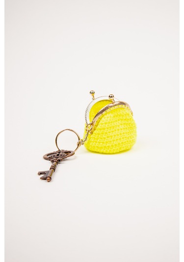 Fabric Craft Bag Mini Bozuk Para Cüzdanı Anahtarlık Klipsli Limon Sarısı
