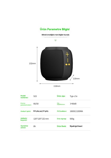Aurora Bluetooth Hoparl Yüksek Ses Seviyesi Ipx6 Geçmez Kablosuz Ses Subwoofer