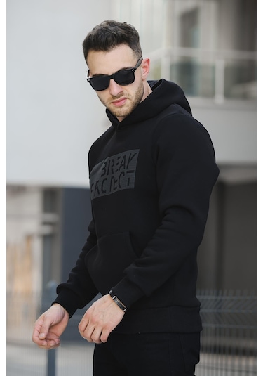 Oksit Break Üç İplik Şardonlu Baskılı Kapüşonlu Erkek Sweatshirt 001