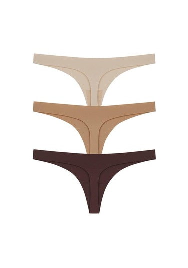 Lazer Kesim Kadın Tanga Külot 3'lü Paket-2 Renkli-3 Çok Renkli