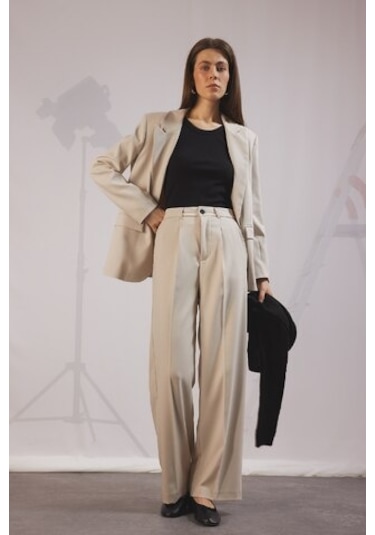 DeFacto Wide Leg Pensli Klasik Palazzo Pantolon Geniş Bol Paça Basic Düz Uzun Boy Yüksek Bel Cepli C2020AX25SPBG757